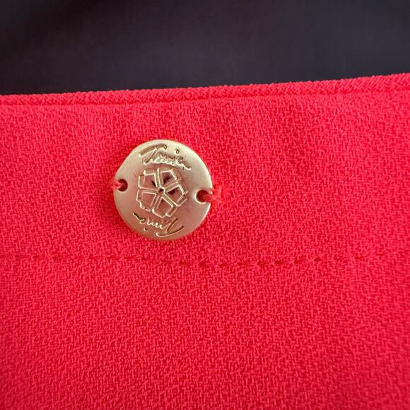 TRINA TURK | Hot Coral Split Neck Drop Hem Short Sleeve Top Neon | Size Small - Picture 6 of 8